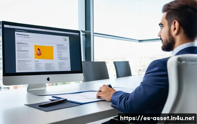 자산관리사 시험 면제 조건 - A professional financial advisor in a modern Spanish office environment, reviewing detailed portfoli...