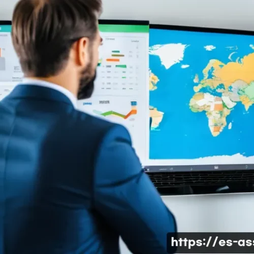 자산관리사 필수 서적 추천 - A modern Spanish financial advisor’s office scene, showcasing a diverse group of professionals analy...