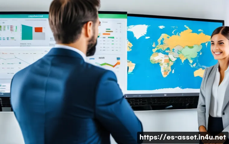 자산관리사 필수 서적 추천 - A modern Spanish financial advisor’s office scene, showcasing a diverse group of professionals analy...