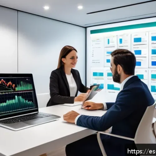 Home 15 자산관리사 이직 준비 방법 - A modern financial advisor’s office in Madrid, Spain, showcasing a professional in smart business at...